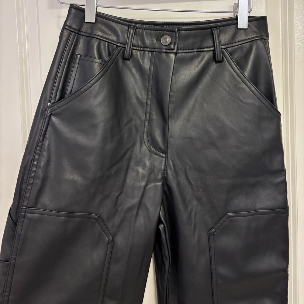 Black Faux Leather Carpenter Cargo Pants (S)